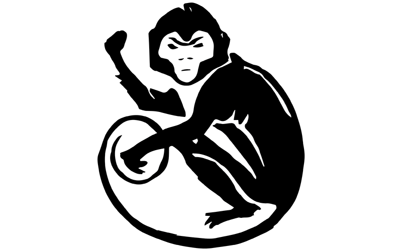 A monkey, fist raised